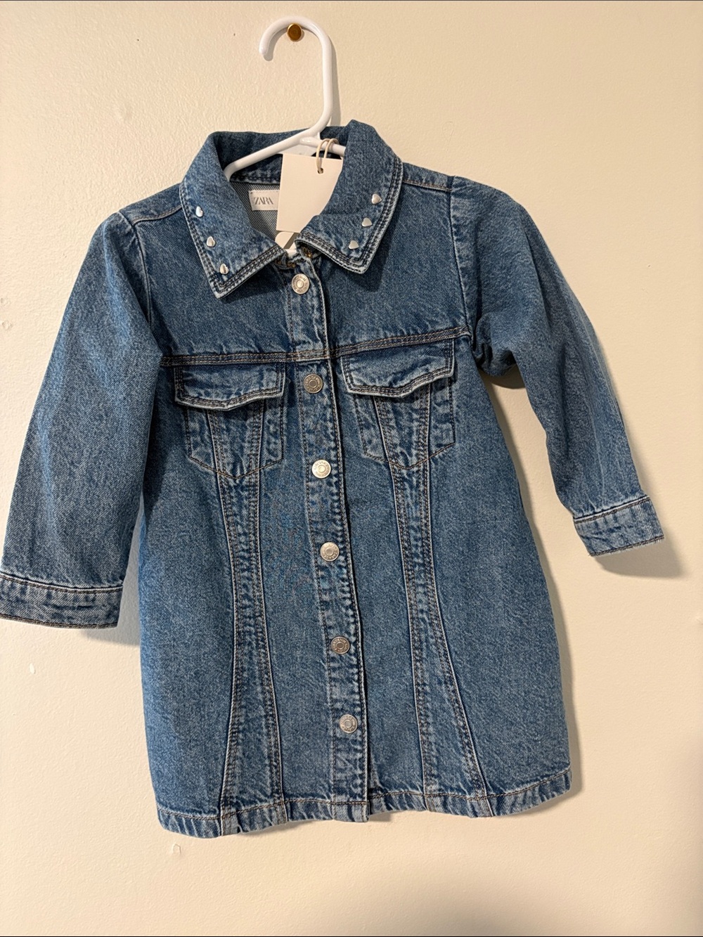 Zara Girls Medium Blue Denim Jacket Dress with Silver Buttons
